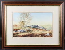 HOLLOWAY (20TH CENTURY) 'Gardom's Edge above Baslow' Peak District landscape with grazing sheep