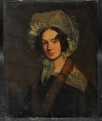 ENGLISH SCHOOL (EARLY 19TH CENTURY) Portrait of a lady oil on board, inscribed label verso 'Mrs