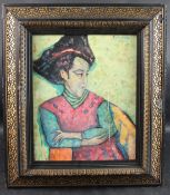 20TH CENTURY SCHOOL Portrait of a seated woman gouache, signed indistinctly, 40 x 33cm