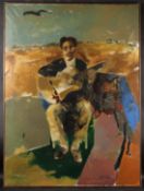 CONTINENTAL SCHOOL (20TH CENTURY) Portrait of a man playing guitar oil on canvas, signed