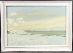 PAT DINNES (20TH CENTURY) 'Loch Ryan, Scotland' oil on board, signed and inscribed on the reverse,
