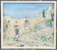 ALEXANDER J C BRYCE View of a bridge over a southern European gorge, watercolour, signed and dated