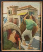 CONTINENTAL SCHOOL (MID 20TH CENTURY) 'Cleaning the Barrels' oil on board, 75 x 60cm
