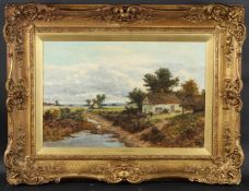 BENJAMIN WILLIAMS LEADER (1831-1923) Landscape with figures and cottages by a brook, oil on