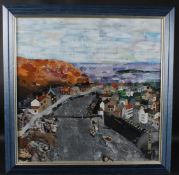 EV MEYNELL 'Silver Jetsam' View of a harbour collage and mixed media 60 x 60cm
