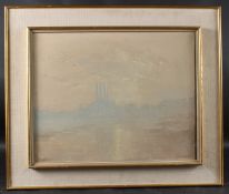 WILLIAM E WADE Misty view of the Thames at Battersea oil on canvas, signed, 40 x 50cm