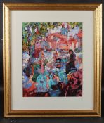 RIVERS (20TH CENTURY) 'Apres Midi' cafe courtyard, signed, inscribed verso, 41 x 33cm