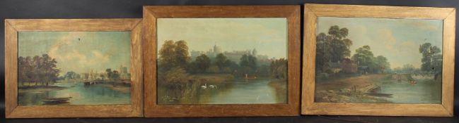 R ALLAN View of Windsor Castle from the Thames and two other River Thames views by the same
