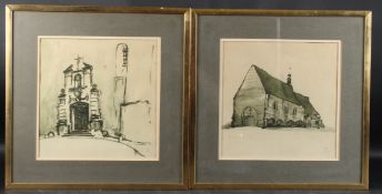 STANISLAW NOAKOWSKI (1867-1928) View of a church and another of a doorway, two prints, both signed