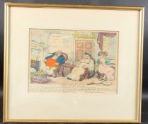 THOMAS ROWLANDSON 'Peter Plumb's Diary'' 19th century coloured caricature. 24 x 34cm