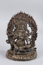 A TIBETAN GILT BRONZE YELLOW JAMBHALA. 22cm high.