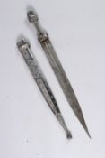 A VERY FINE 19TH CENTURY CAUCASIAN NIELLO INLAID SILVER KINDJAL DAGGER. 18ins long