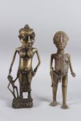 TWO AFRICAN BRASS FEMALE STANDING FIGURES 27cm high