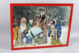 A GOOD CHINESE MIRROR PICTURE with figures 42cm x 55cm