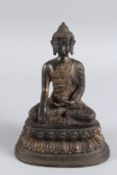 A CHINESE BRONZE SAKYAMUM BUDDHA. 22cm high