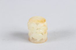 A FINE 19TH CENTURY CHINESE JADE CARVING depicting cranes and openwork lotus foliage. 3 - 5cm high