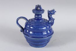 A POWDER BLUE PHOENIX SHAPED TEA POT