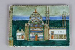 A GOOD OTTOMAN TURKISH TILE BUILDING. 6.5ins x 9.5ins