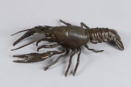 A JAPANESE BRONZE OKIMONO LOBSTER with articulated legs 24cm long