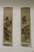 A PAIR OF 19TH CENTURY PAINTING SCROLLS with mountain views