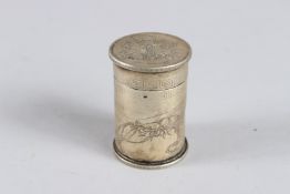 A CHINESE WHITE METAL COIN BOX 5cm