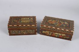 TWO ANTIQUE PERSIAN QAJAR PAINTED AND INLAID BOXES. 6ins & 5ins wide