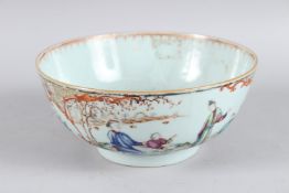 A CHINESE MANDERIN PATTERN CIRCULAR BOWL the sides with panels of flowers 19cm diameter