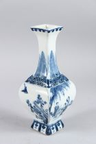 A CHINESE BLUE AND WHITE SQUARE VASE 23cm high