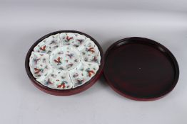 A CHINESE FAMILLE ROSE DISH with a hardwood cover