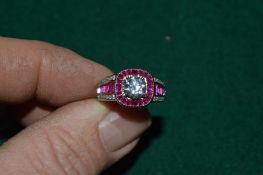 An Art Deco style ring set with a 1.2ct Moissanite, with certificate.