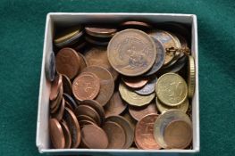 Box of various coins.