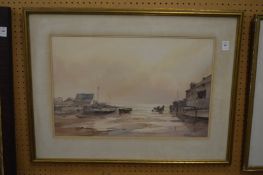 Ashton, low tide harbour, watercolour.