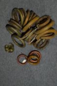 A collection of curtain rings.