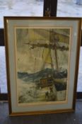 Montague Dawson, The Rising Wind, chromolithographic print, signed in pencil.
