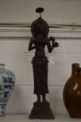 A South East Asian cast metal figure of a standing female deity, possibly 19th century.