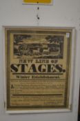 An American stage coach advertising poster (reprint).