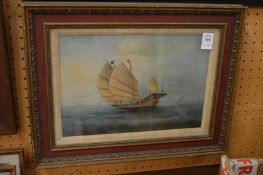 Anglo Chinese school, a junk at sea, oil on canvas.