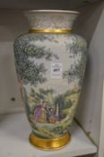 Continental porcelain vase painted with figures in a landscape.