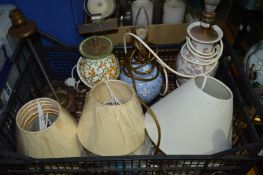 Various table lamps, shades and lamp parts.