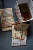 Various stamp albums and loose stamps.