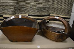 Chinese grain bucket, a swan shaped basket and other items.