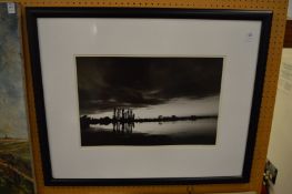 River landscape at dawn, photographic print, signed.