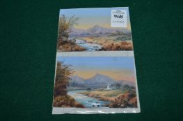 Two miniature watercolours depicting river landscapes, unframed.