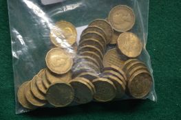 A bag of 37 three penny pieces.