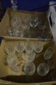 Quantity of cut glassware and plain glass drinking glasses etc.