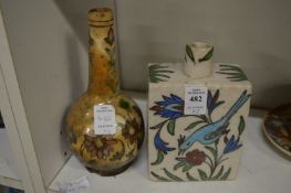 A 19th century Islamic pottery flask together with a similar bottle vase.