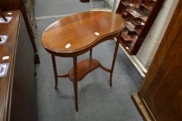 An inlaid mahogany kidney shaped two-tier occasional table.