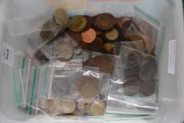 A box of various coins.