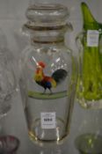 A French Art Deco glass cocktail shaker painted with a cockerel.