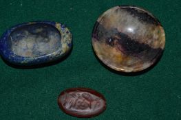 A miniature Blue John dish and other items.
